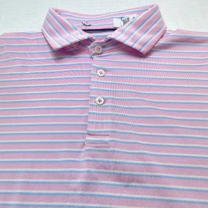 RLX Ralph Lauren Herren Poloshirt - Rosa mit blau-weißen Streifen - Größe M (est.) - Bild 1 von 10