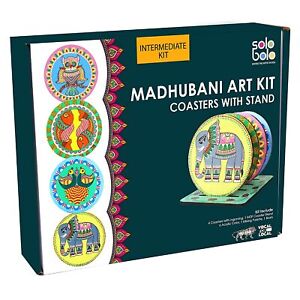 Madhubani Painting Kit Tea Coasters with Stand |Art and Craft Kit for Girls 9-12