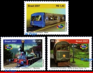 3023-25 BRAZIL 2007 RAIL TRANSPORT, RAILROAD, TRAINS, RAILWAY, RHM C-2697-99 MNH - Picture 1 of 2