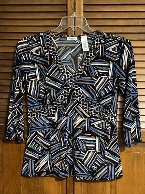 Туника Liz & Co. Petite PM Too — эластичная с анималистическим принтом — рукав 3/4 — V-образный вырез — новая без ценников - Изображение 1 из 4