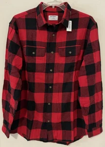 Old Navy Mens M Tall Red Plaid Button-Up Cotton Long-Sleeve Flannel Shirt AZZ11 - Picture 1 of 5