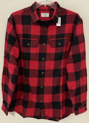 Old Navy Mens XL Tall Red Plaid Button-Up Cotton Long-Sleeve Flannel Shirt AZZ11 - Image 1 of 4