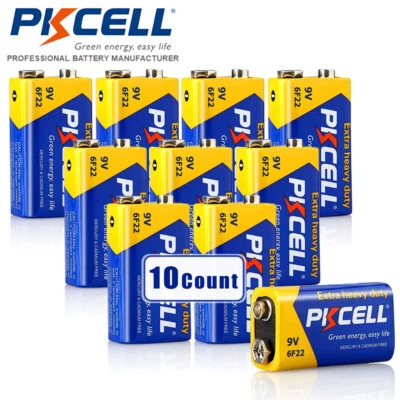 10pcs Zinc-Carbon 9 Volt Batteries 0% Mercury 9V Heavy Duty PP3 6F22 MN1604 EN22 - Image 1 of 4