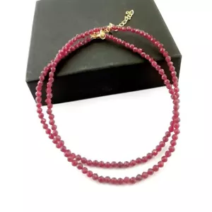 Beautiful Pink Ruby Faceted Round Gemstone Beads Handmade Women Necklaces 18'' - Picture 1 of 11