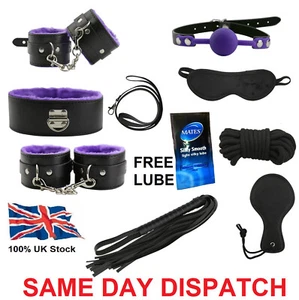 Bondage Set Kit Collar Restraint Blindfold Gag Cuff Whip Fetish BDSM Role Play - Picture 1 of 10