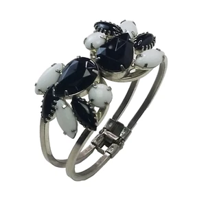 Pulsera Juliana Clamper D&E Negro Blanco Vidrio Leche Cabujón Tono Plata De Colección - Imagen 1 de 7