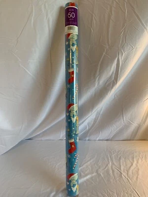 VTG Spongebob Squarepants Christmas Wrapping Paper Roll Blue SEALED New Squidwar - Image 1 of 4