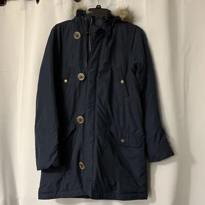 Abrigo J.Crew Mujer XS Plumón Nórdico Azul Con Capucha Suave y Cálido Foto 1 de 4