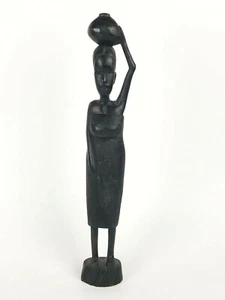 Vintage 1960s Genuine BESMO Hand Carved Ebony Wood Woman Carrying Water - 14" H - Picture 1 of 5