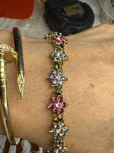 Joan Rivers Armband goldfarben bunte Zirkonia Blumen - Bild 1 von 12