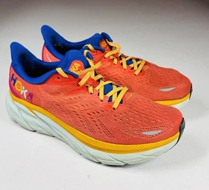 HOKA ONE ONE Clifton 8 Men's Sz 9 Running Shoes Fiesta RadiantYellow Blue Cushy - Picture 1 of 9