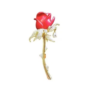 Stylish Rose Brooch Embellished with Glittering Diamonds Rhinestones Flower Pin - Picture 1 of 8