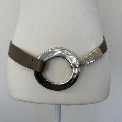 Coldwater Creek Hammered Silver Tone Circle Statement Waist Belt Size S Taupe - Image 1 of 4