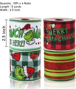 GRINCH Christmas 4 Wired Rolls - Picture 1 of 1