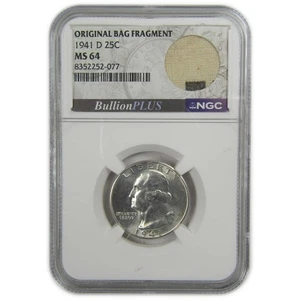 1941 D Washington Quarter MS 64 NGC Silver Bag Fragment SKU:I20599 - Picture 1 of 4