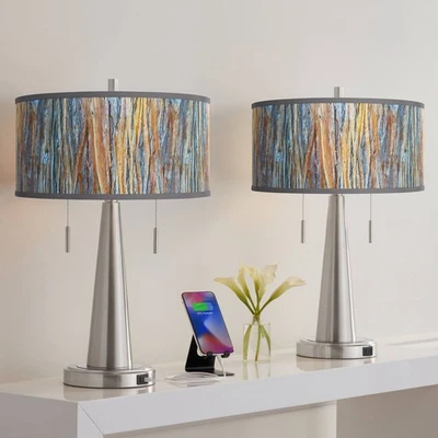 Juego de 2 lámparas USB de níquel cepillado corteza llamativa Giclee Glow Vicki 23" Foto 1 de 4