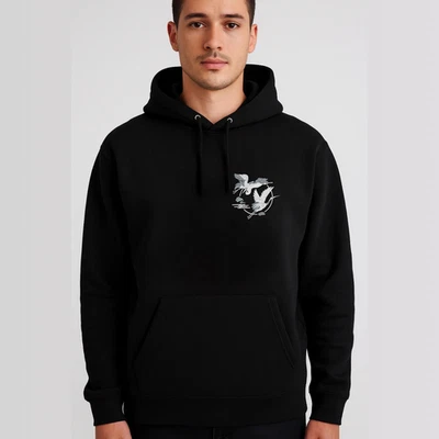 Sudadera con Capucha Bordada Tinta Voladora Grúa Ilustración Kanji Pullover Sudadera S–5XL Foto 1 de 4