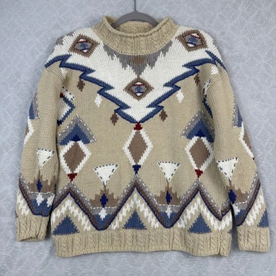 Винтажный 80-х насмешливый шеи свитер женщин маленький коренастый вязаный домик Southwestern Aztec родео - Изображение 1 из 4