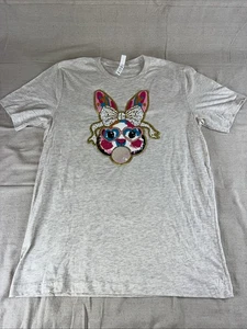 Canvas Women’s T-shirt Size L With Bunny appliqué Light Gray - Picture 1 of 9