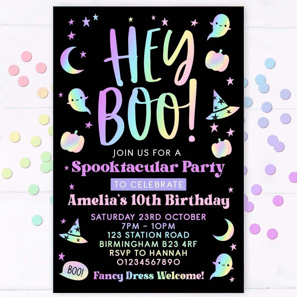Personalised Halloween Party Invitations, Birthday Invites, Witchy, Girl, Cute, - Image 1 of 1