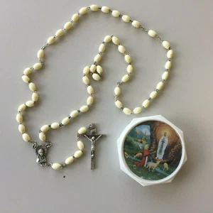 Vintage Rosary Cross White Beads Catholic Crucifix Beautiful! - Picture 1 of 8