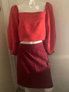 NEU Posse Frühling Sommer ROT Bluse eckiger Ausschnitt M 100% Leinen IDEAL FÜR VALENTINSTAG - Bild 1 von 6