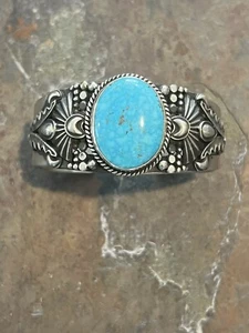 Navajo Derrick Gordon Kingman Turquoise Cuff Bracelet 6 5/8” - Imagen 1 de 7