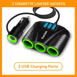 Car Multi Socket Universal Adapter 120W 3 Cigarette Lighter Sockets 3 USB Ports - Picture 1 of 6