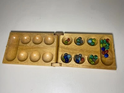 Vintage Mancala Solid Wood Strategy Game Solid Wood Folding Game Board WO Box - Image 1 of 4