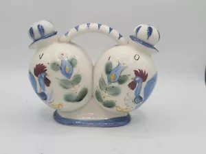 Nasco Rooster Oil And Vinegar Cruet Bottles Conjoined Hand Painted Handled Vtg - Picture 1 of 8