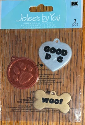 RARE Jolees Dog Tags Good DOGGIE Puppy Pup Paw Bone Woof 🐶 Scrapbook Sticker 3D - Image 1 of 4