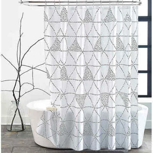 DKNY Fabric Shower Curtain Diamond Dash 72x72" Black and White Gorgeous - Picture 1 of 12