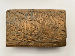 Printing Block Rare Cigar Copper Face Simmmons Cigar Co Chicago - Picture 1 of 1