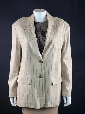 Zara Ladies Linen Mix Blazer Jacket Sand Striped Size Medium New With Tags - Image 1 of 4