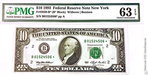 $10 1993 STAR NOTE⭐ LEGAL TENDER UNITED STATES Fr.2030-B⭐ B01524506⭐ PMG 63 EPQ - Picture 1 of 2