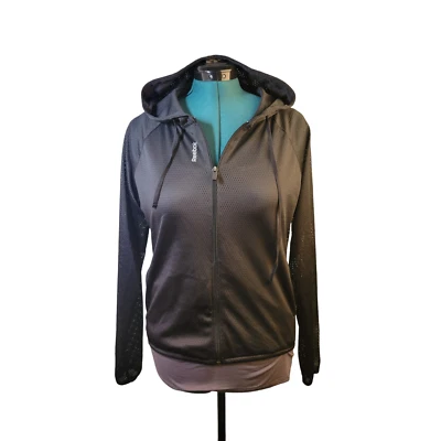 Chaqueta para correr Reebok para mujer cremallera completa malla con capucha transpirable talla M Foto 1 de 4
