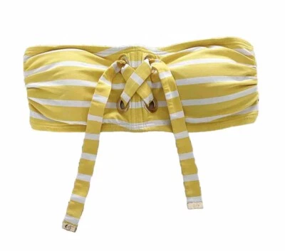 Top de bikini Michael Kors a rayas bandeau amarillo y blanco acolchado talla XS Foto 1 de 4