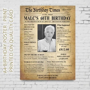 60th Back In 1965 Personalised Photo Birthday Gift Poster Print Newspaper 37 - Picture 1 of 6