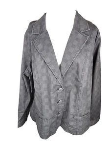 fashion bug WMS Sz 26W Gray Check Stretch Denim Lt W. Jacket S15 - Picture 1 of 24