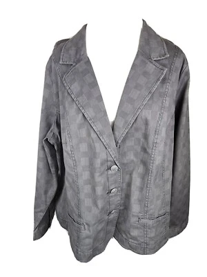 fashion bug WMS Sz 26W Gray Check Stretch Denim Lt W. Jacket S15 - Image 1 of 4