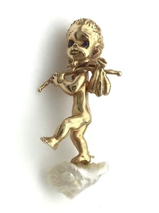 Broche querubín ángel niño ángel de oro 14 K diseñador patrimonial William RUSER - Imagen 1 de 6