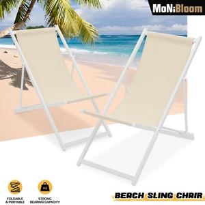 2 Pcs Folding Beach Sling Chair Set Camping Pool Adjustable Backrest Lounge Seat - Picture 1 of 10
