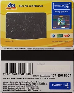 Payback Karte " dm-drogerie markt " - Kennung : 16000636 (070a) - Bild 1 von 1