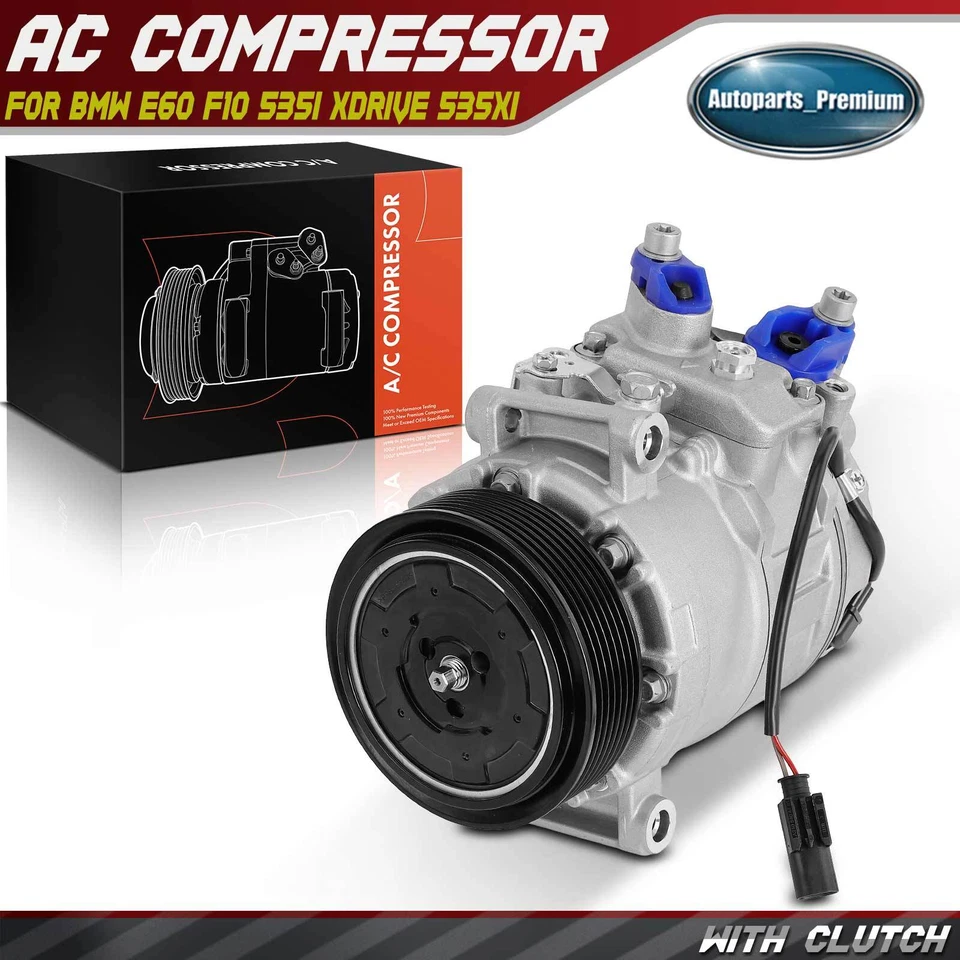 Compresor de aire acondicionado con polea de 7 ranuras para BMW E60 F10 535i 535i xDrive 535xi L6 3,0 L Foto 1 de 4