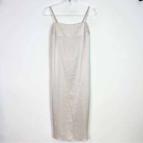 H&M OFF WHITE MAXI ABITO TUBINO SMANICATO SETA SLIP DONNA TG XS