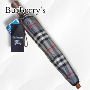 NWT BURBERRY Folding Rain Umbrella Nova Check Plaid Gray Unisex Folded 15" Nobox - Picture 1 of 10