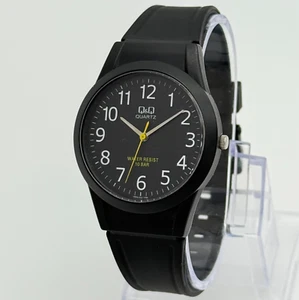 Men's Q&Q All Black Classic Easy Read, Resin Band Quartz Watch, 37mm, WR 10BAR - Picture 1 of 7