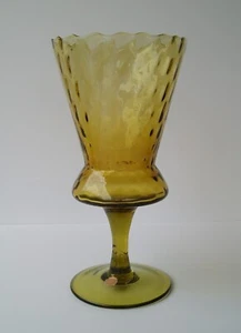 Vtg Empoli MCM Olive Green Amber Optic Glass Stem Footed Vase with Italy Sticker - Picture 1 of 12