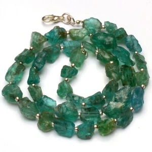 Ocean Green Color Rough Unpolished Apatite 7 to 12 mm Nuggets Necklace 17" - Picture 1 of 7