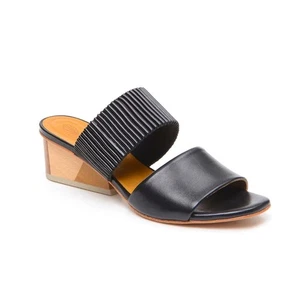 Coclico Oohlala Natural Wood Heel Black Leather Slide Sandals 37 - Picture 1 of 10